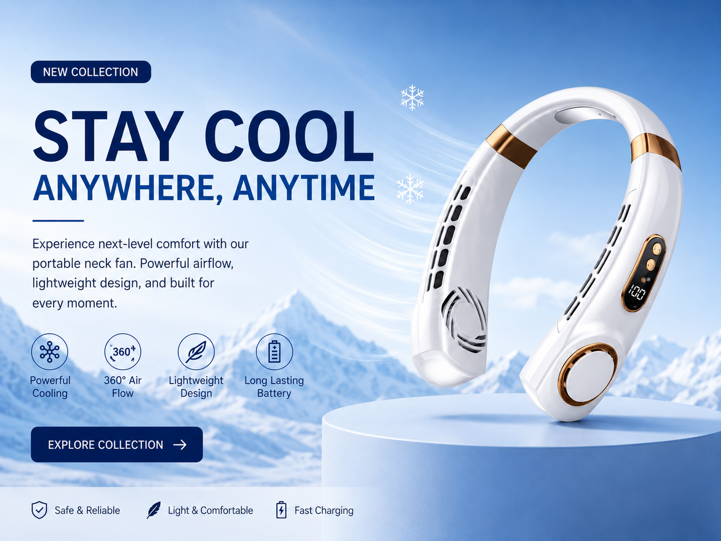 Orin Portable Bladeless Neck Fan – Rechargeable 5-Speed Wearable Cooling Fan with Digital Display