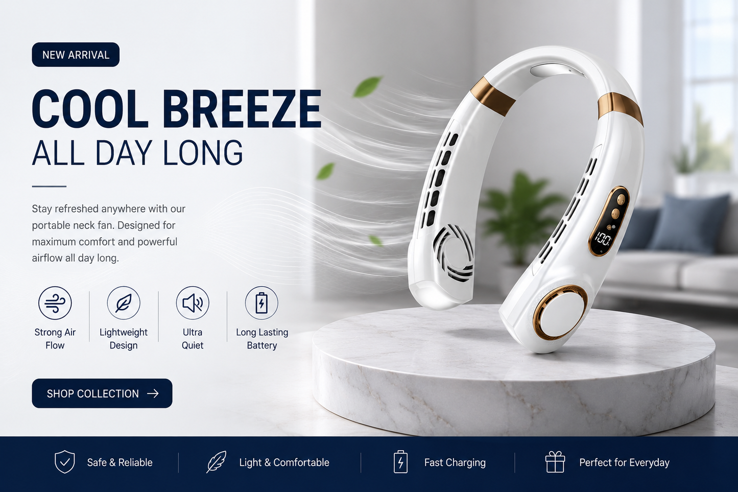 Orin Portable Bladeless Neck Fan – Rechargeable 5-Speed Wearable Cooling Fan with Digital Display