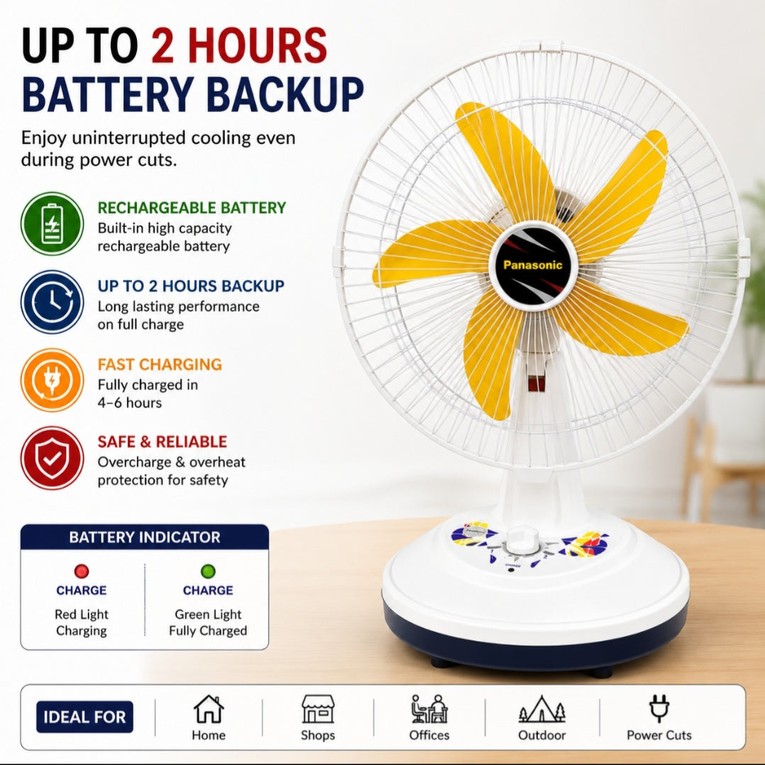 Orin 14" Rechargeable AC/DC Table Fan | 2 Speed | Oscillation | Pure Copper Motor