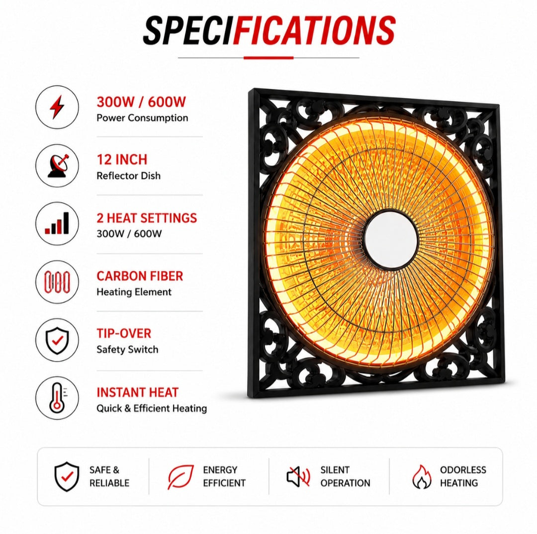 Orin 12 Inch Sun Dish Heater 600W - Classic Design