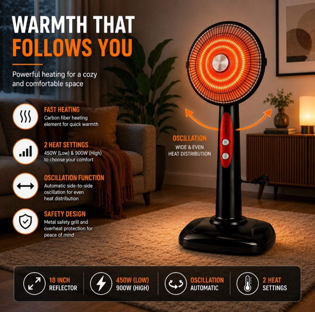 Orin 18 Inch Sun Dish Heater 1000W - Full Plastic Body