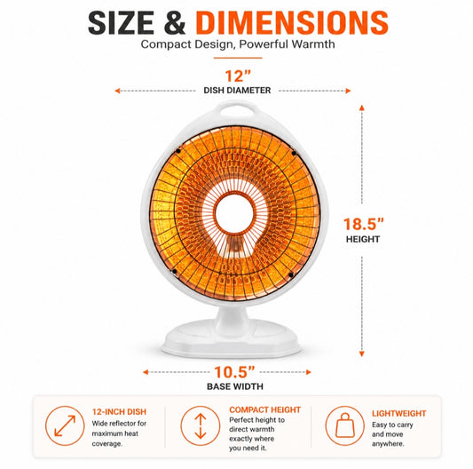 Orin 12 Inch Sun Dish Heater 600W - Sleek Design