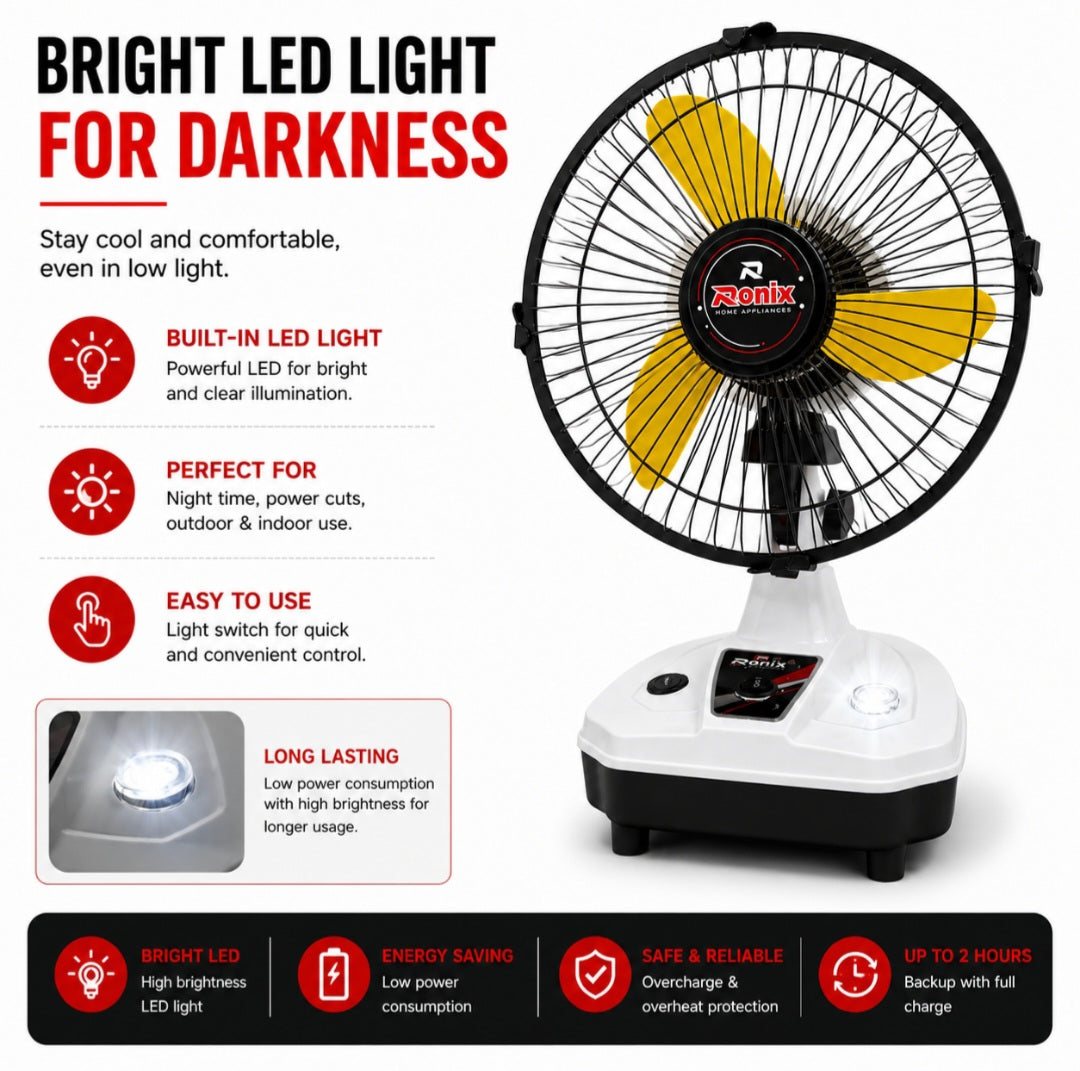 Orin 12" Rechargeable AC/DC Table Fan | 2 Speed | Oscillation | Pure Copper Motor