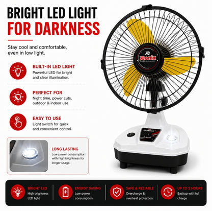 Orin 12" Rechargeable AC/DC Table Fan | 2 Speed | Oscillation | Pure Copper Motor