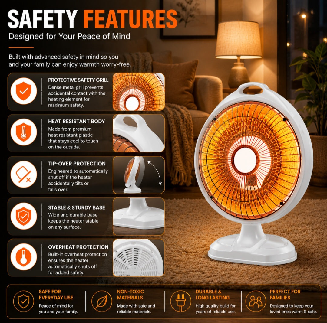 Orin 12 Inch Sun Dish Heater 600W - Sleek Design
