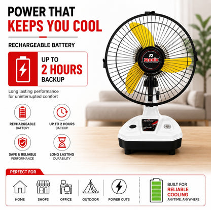 Orin 12" Rechargeable AC/DC Table Fan | 2 Speed | Oscillation | Pure Copper Motor
