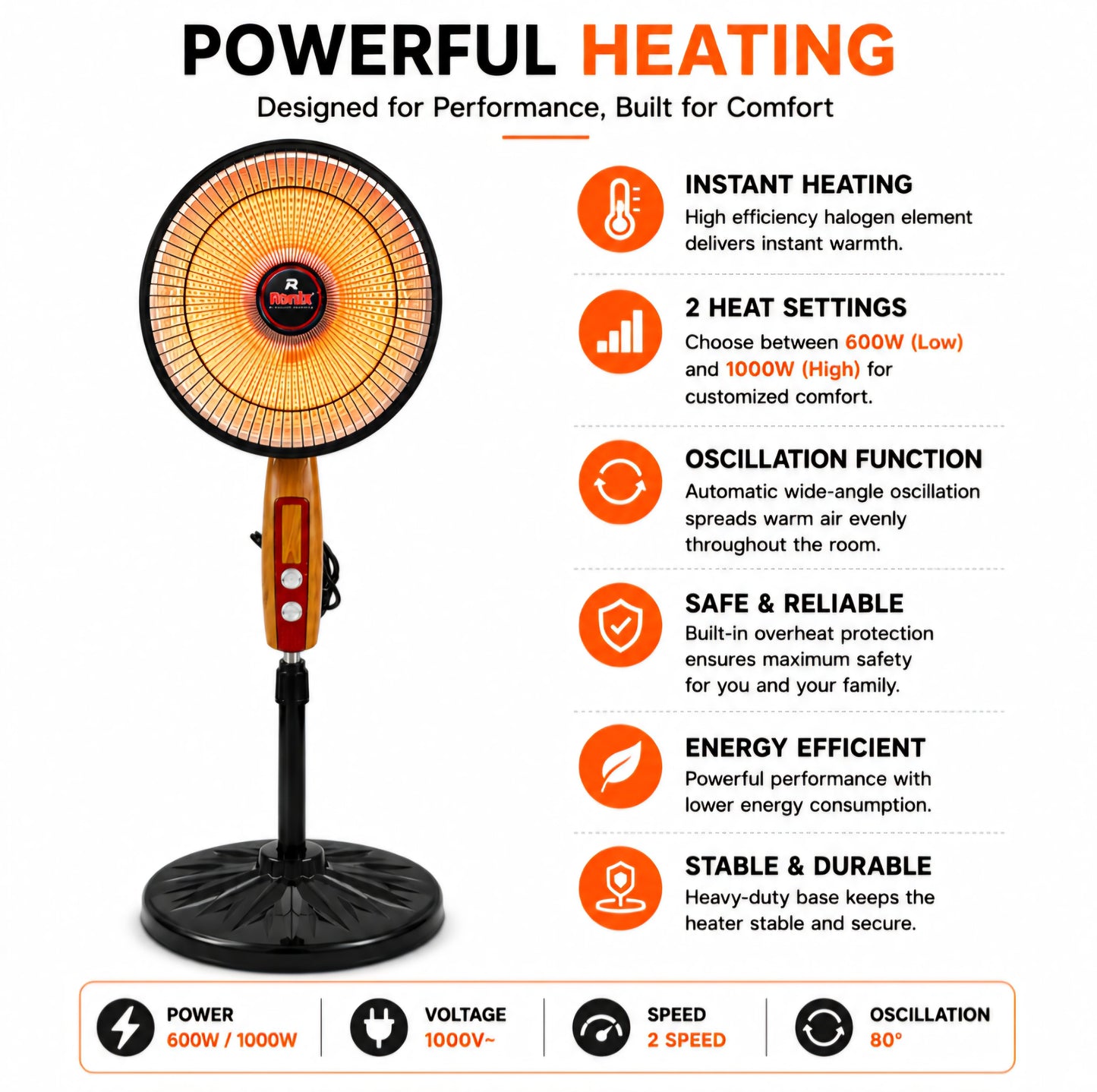 Orin Big Sun Heater 900W - Parabolic Dish Heater