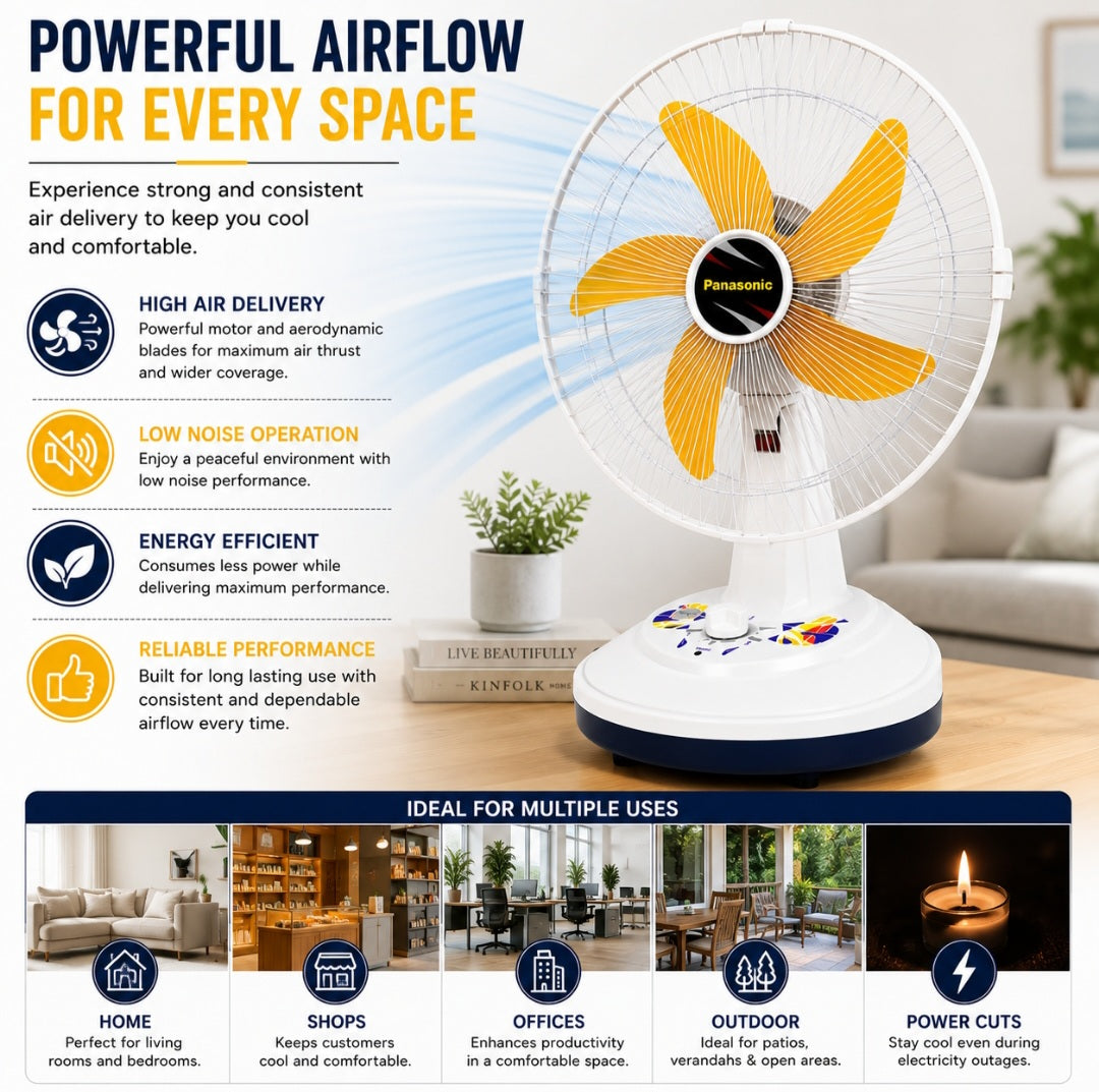 Orin 14" Rechargeable AC/DC Table Fan | 2 Speed | Oscillation | Pure Copper Motor
