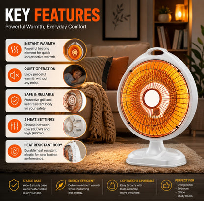 Orin 12 Inch Sun Dish Heater 600W - Sleek Design