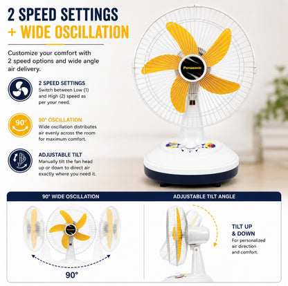 Orin 14" Rechargeable AC/DC Table Fan | 2 Speed | Oscillation | Pure Copper Motor