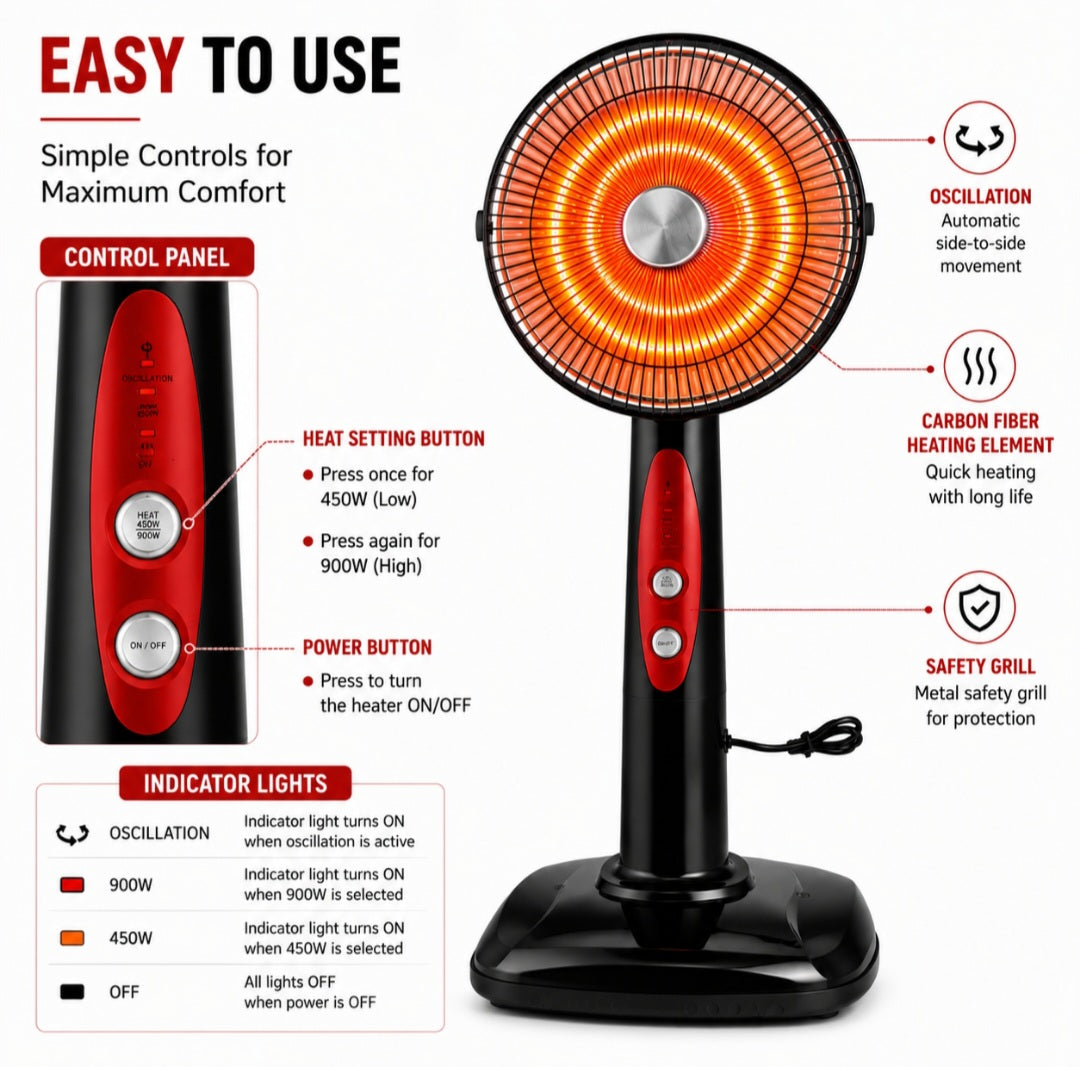 Orin 18 Inch Sun Dish Heater 1000W - Full Plastic Body
